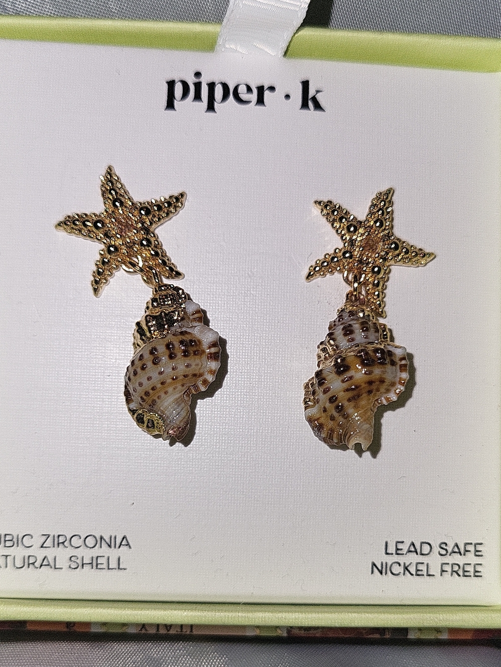 Piper k Gold Starfish & Natural Shell Drop Earrings - Gold & Brown